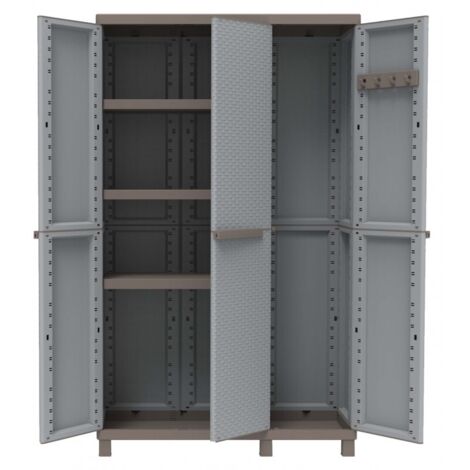 Armoire de jardin en polypropylène effet rotin 102x39x170 cm – Résistante aux intempéries – Étagères réglables – Compartiment à balais intégré – Terry