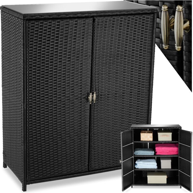 Tectake - Armoire de jardin en rotin Monza, cadre en aluminium, 4 compartiments - noir
