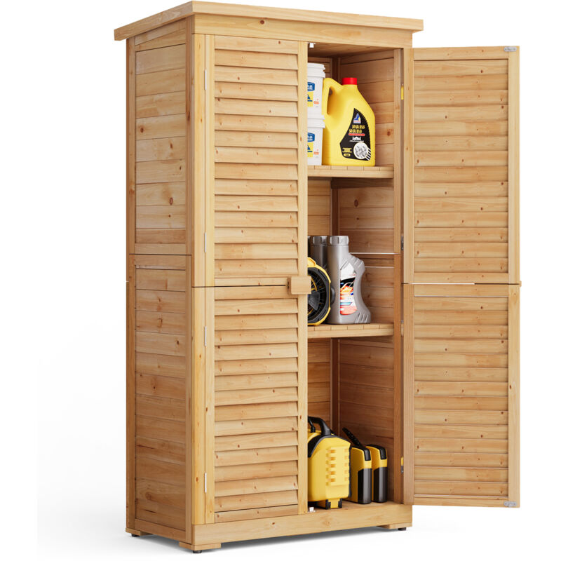 Armoire de Jardin Extérieur en Bois Bealife Rangement de Jardin sur Pied 3 étagères 2 Portes Toit Pente 76 x 42 x 160.5 cm