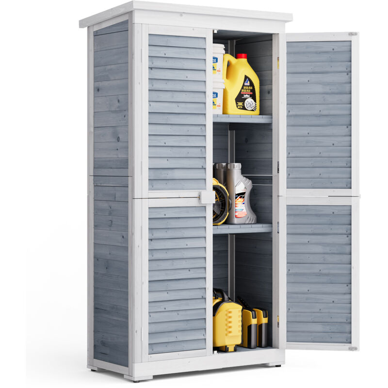 Bealife - Armoire de Jardin Extérieur en Bois Rangement de Jardin sur Pied 3 étagères 2 Portes Toit Pente 76 x 42 x 160.5 cm Gris