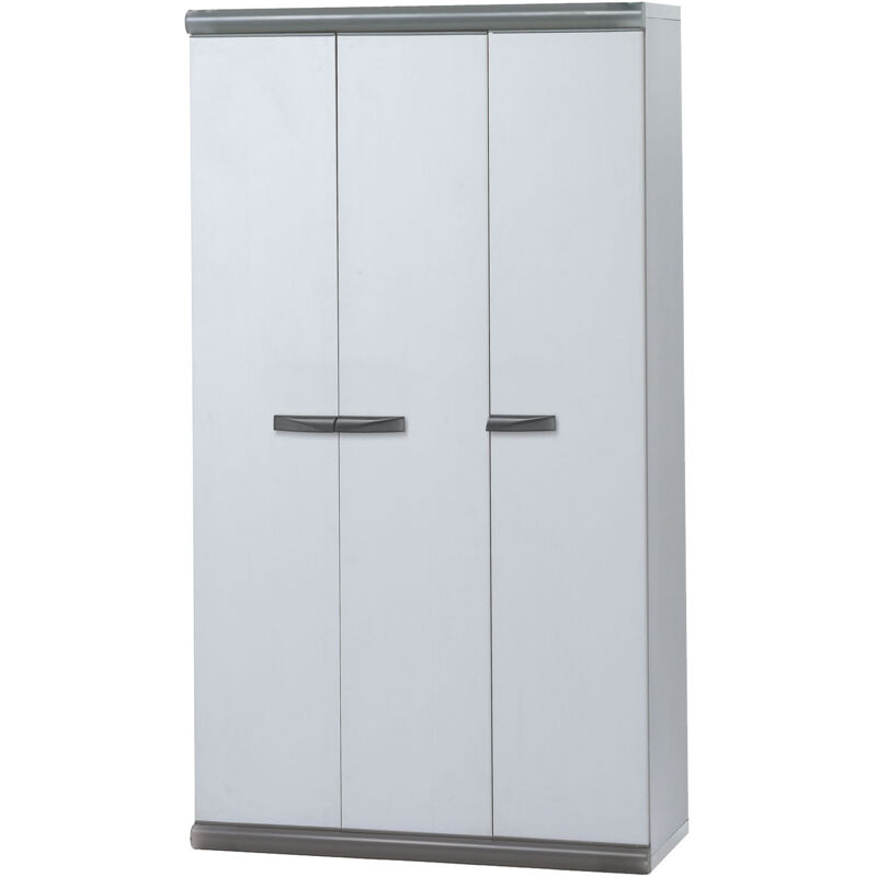 Gardiun - Armoire de Jardin Tavira 94x39x167cm pvc avec 3 Portes, 3 Étagères Réglables et Placard à Balais, Intérieur et Extérieur