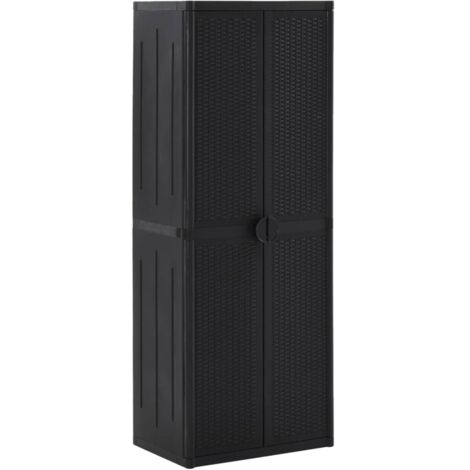 Armoire de jardin, Rangement Outils, Abri de jardin, Armoires de cabanon Noir 65x45x172 cm PP Rotin HYB22172
