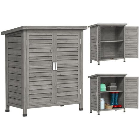 Armoire de jardin remise pour outils sur pied étagère portes persiennes toit bitumé bois sapin 87L x 46,5l x 96,5H cm gris