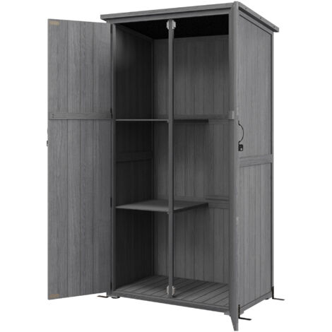Armoire de jardin sur pied bois massif gris 90x54,5x168,5cm, 2 étagères, toit incliné bitumé