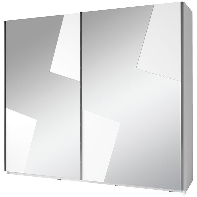 Meublorama - Armoire fulmo 2 portes avec miroirs - Coloris blanc et gris effet béton - 200 x 218 x 65 cm