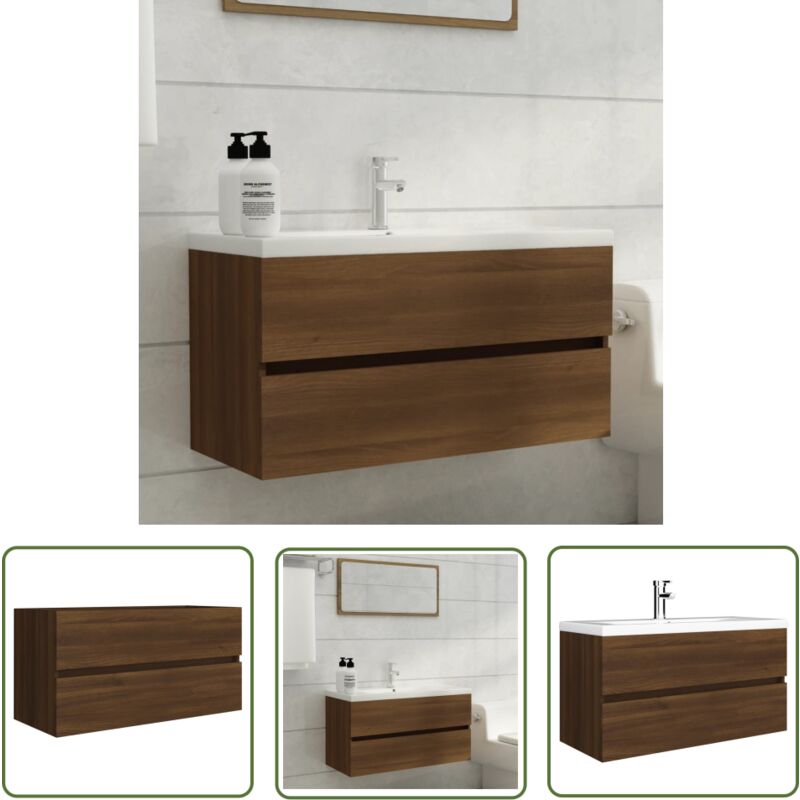 The Living Store Armoire d'évier Chêne marron 90x38,5x45 cm Bois d'ingénierie - Meuble De Salle De Bain - Armoire De Salle De Bain - Meuble Sous