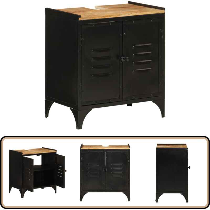 Armoire de lavabo de salle de bain fer et bois de manguier - Meuble De Salle De Bain - Armoire Lavabo - Placard Lavabo - Rangement Salle De Bain