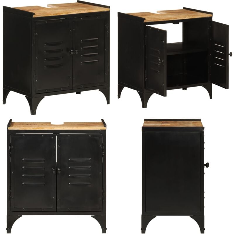 Armoire de lavabo de salle de bain fer et bois de manguier - Meuble De Salle De Bain - Armoire Lavabo - Placard Lavabo - Rangement Salle De Bain