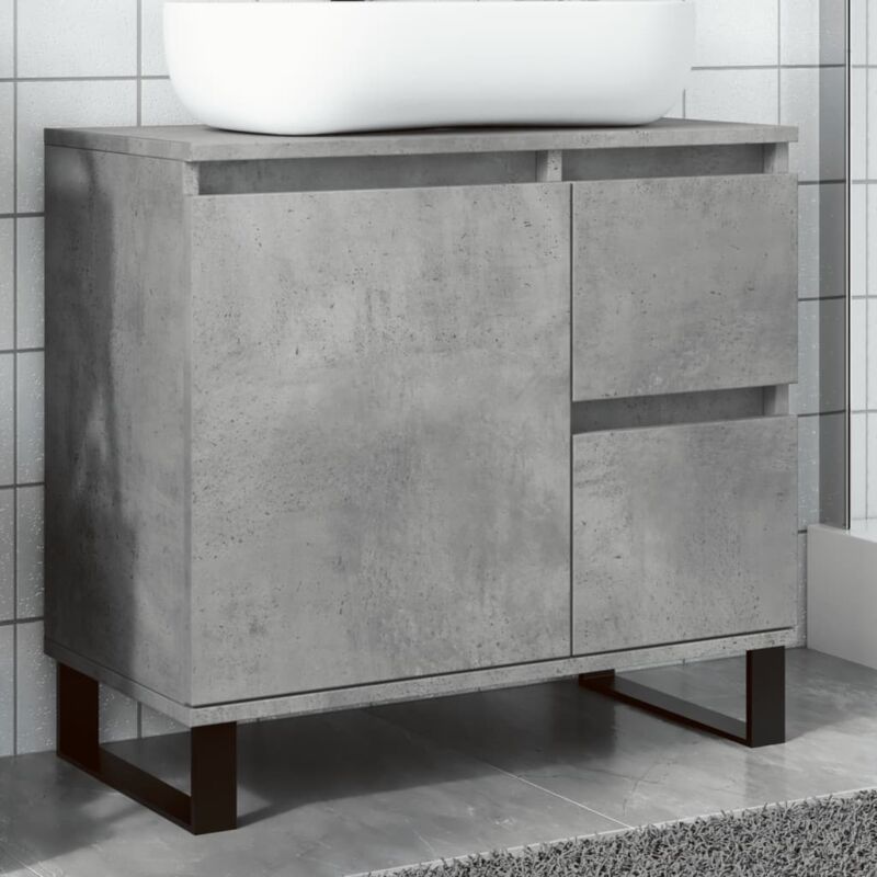 Armoire de lavabo de salle de bain,Meuble de rangement gris béton 65x33x60 cm CFW21745