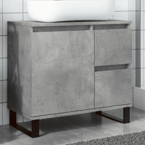 Armoire de lavabo de salle de bain，Meuble de rangement gris béton 65x33x60 cm CFW21745