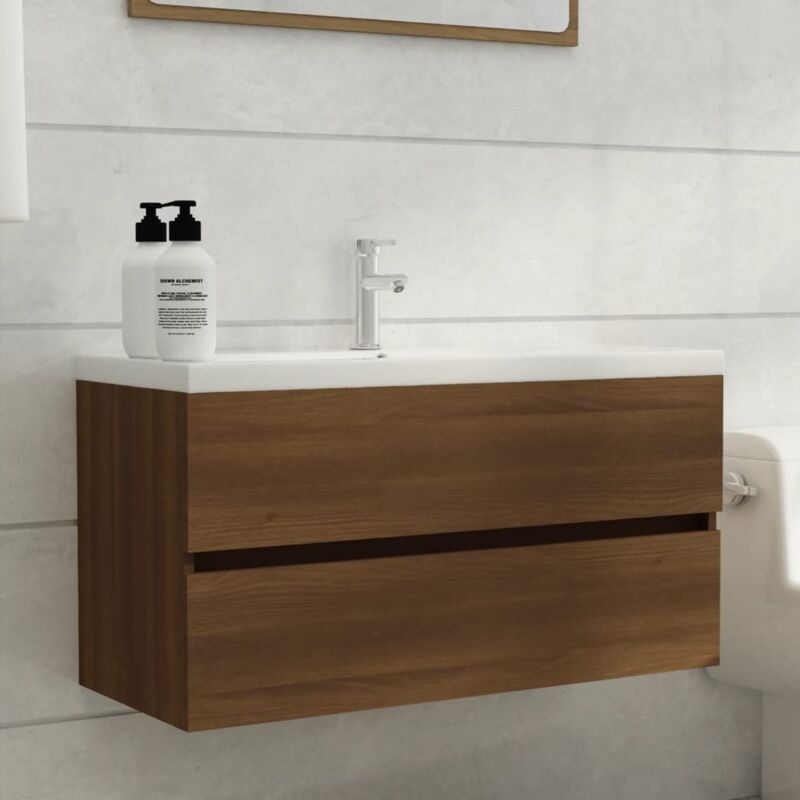 Armoire de lavabo Meuble de salle de bain Chêne marron 90x38,5x45 cm Bois d'ingénierie 84267