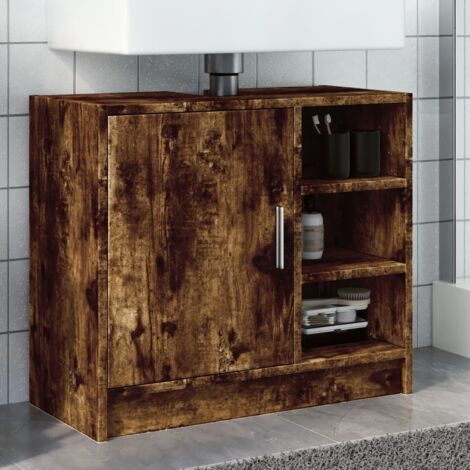 Armoire de lavabo，Meuble de rangement chêne fumé 63x29x55 cm bois d'ingénierie CFW14832