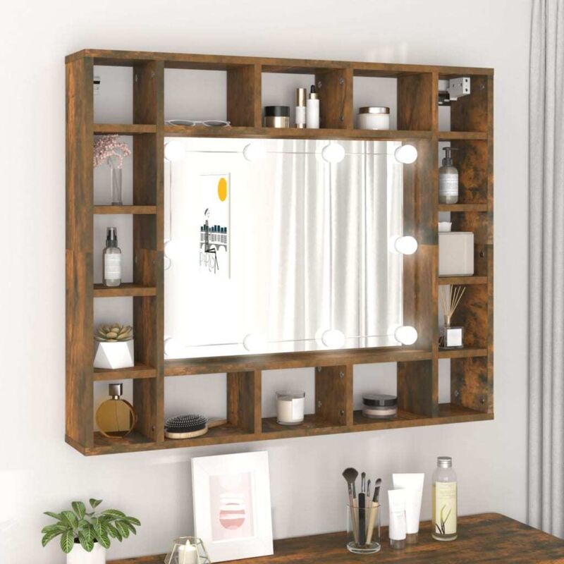 Vidaxl - Armoire à miroir avec led Chêne fumé 91x15x76,5 cm