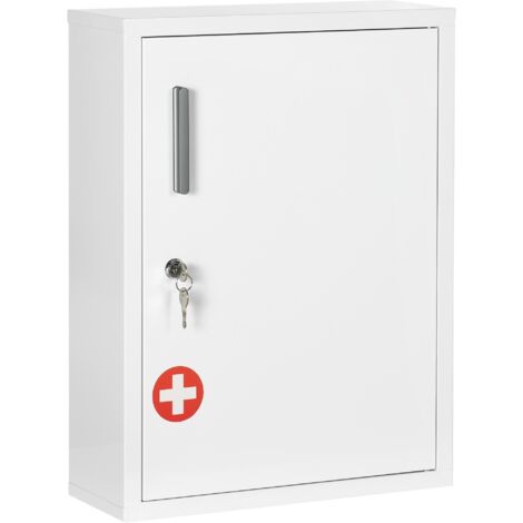 Armoire de pharmacie à 2 étagères et 3 étagères avec 2 portes verrouillables, 40 x 15 x 53,5 cm, blanche