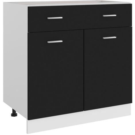 Armoire de plancher à tiroir  Armoire de cuisine Meuble bas de Cuisine Noir 80x46x81,5 cm Aggloméré 37655