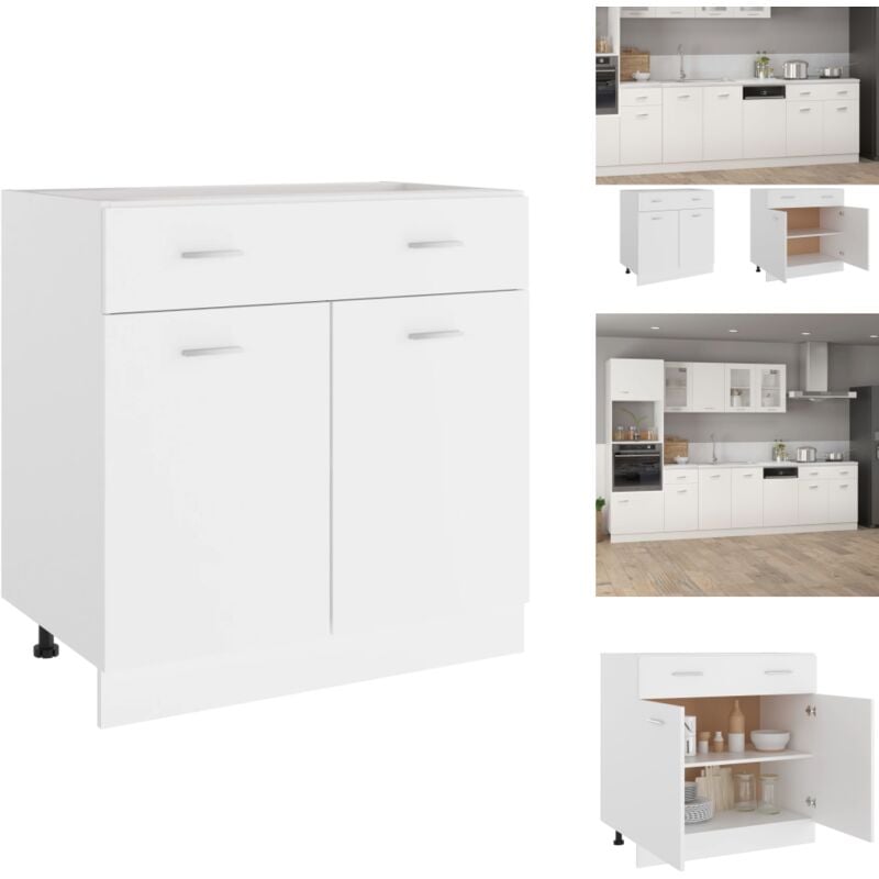 Armoire de plancher à tiroir Blanc 80x46x81,5cm Bois ingénierie - Armoire De Cuisine - Meuble De Rangement - Armoire Blanche - Mobilier Blanc