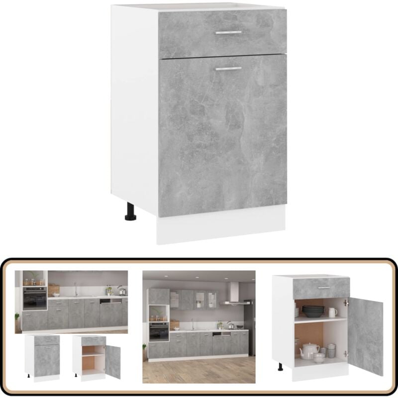 Armoire de plancher à tiroir Gris béton Bois d'ingénierie - Meuble De Cuisine - Armoire De Cuisine - Rangement Cuisine - Armoire à Tiroir - Meuble