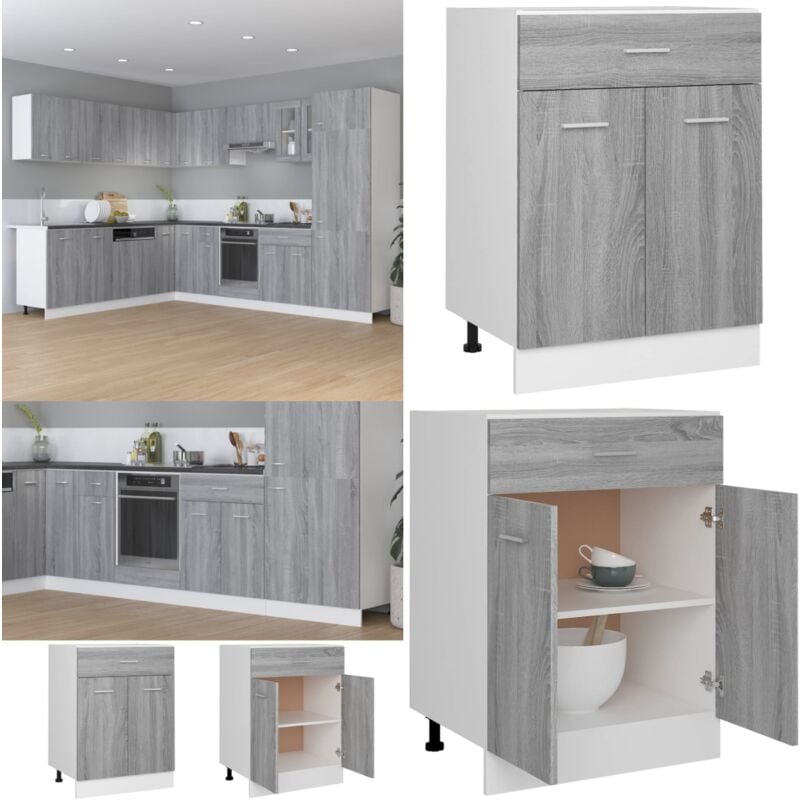 Armoire de plancher à tiroir Sonoma gris 60x46x81,5 cm - Meuble De Cuisine - Armoire De Cuisine - Rangements Cuisine - Placard De Cuisine - Meuble