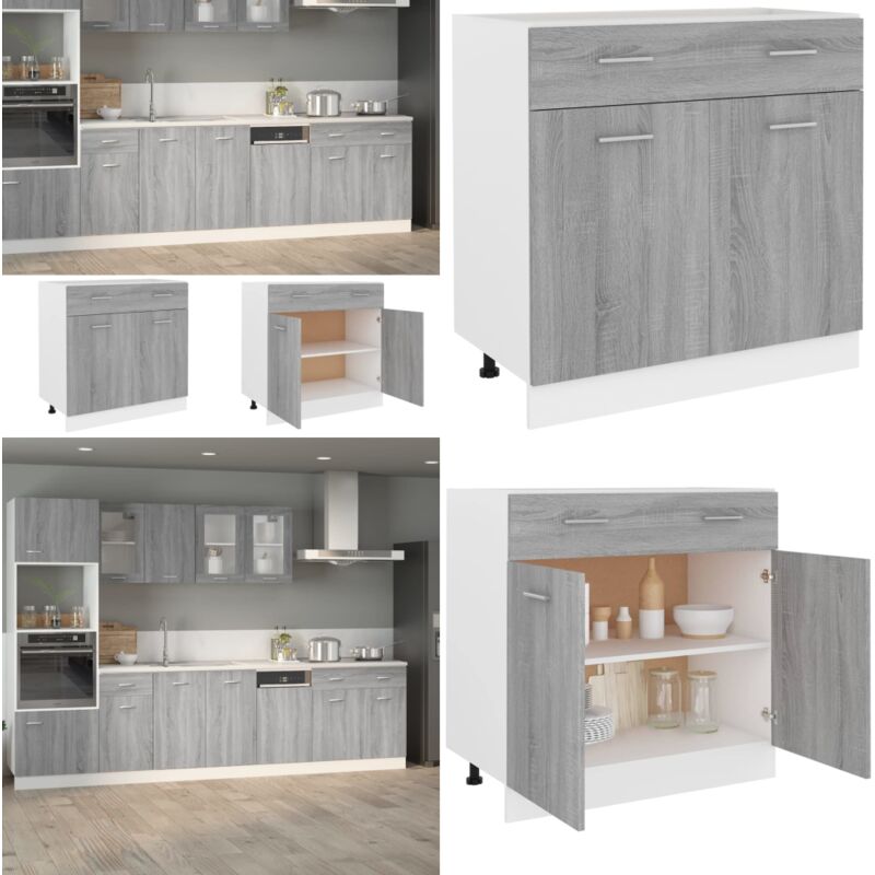 Armoire de plancher à tiroir Sonoma gris 80x46x81,5 cm - Armoire De Cuisine - Meuble De Cuisine - Rangement Cuisine - Placard Cuisine - Étagères
