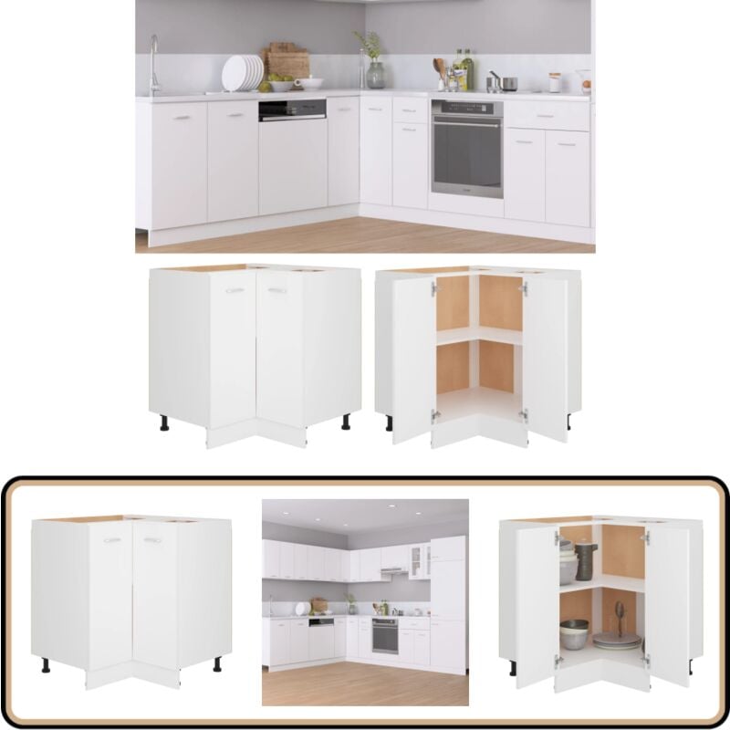 Armoire de plancher d'angle blanc 75,5x75,5x81,5 cm bois - Armoire De Cuisine - Meuble De Cuisine - Rangement Cuisine - Placard De Cuisine - Armoire