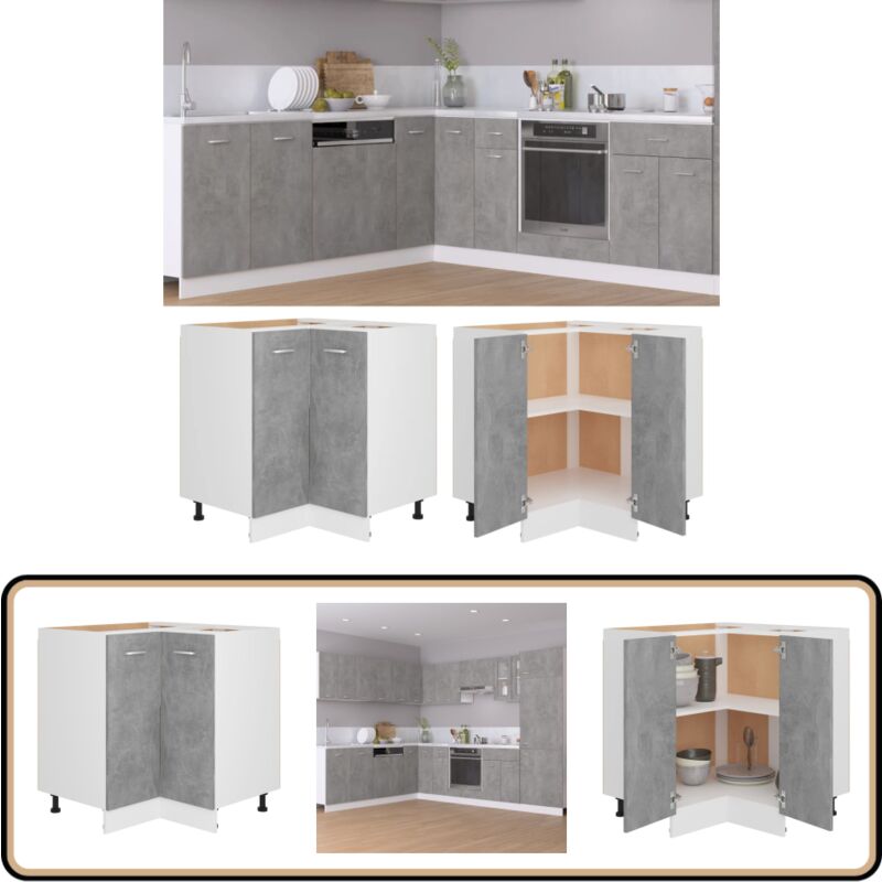 Vidaxl - Armoire de plancher d'angle gris béton 75,5x75,5x81,5 cm bois - Armoire De Cuisine - Meuble De Rangement - Armoire D'angle - Mobilier De
