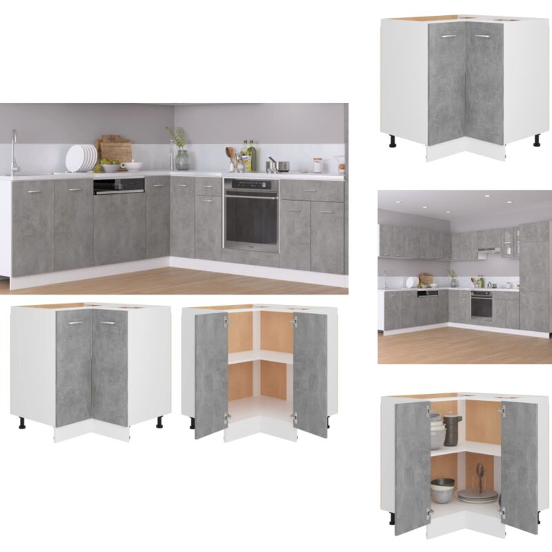 Armoire de plancher d'angle gris béton 75,5x75,5x81,5 cm bois - Armoire De Cuisine - Meuble De Rangement - Armoire D'angle - Mobilier De Cuisine