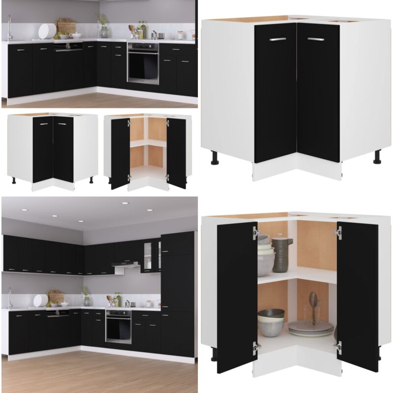 Armoire de plancher d'angle noir 75,5x75,5x81,5 cm bois - Meuble De Cuisine - Armoire De Cuisine - Rangement Cuisine - Meuble D'angle - Armoire