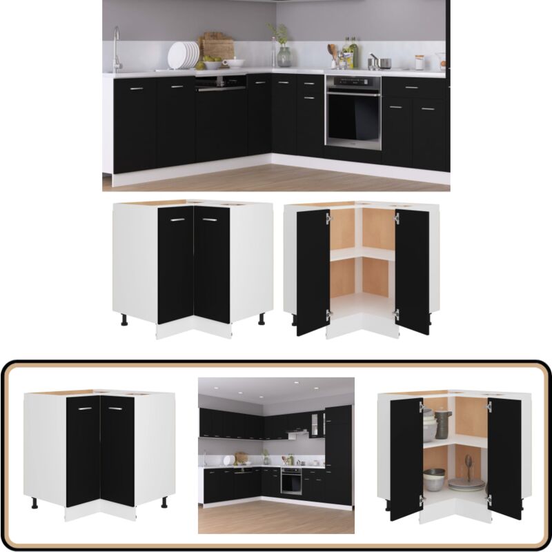 Armoire de plancher d'angle noir 75,5x75,5x81,5 cm bois - Meuble De Cuisine - Armoire De Cuisine - Rangement Cuisine - Meuble D'angle - Armoire