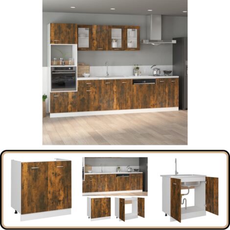 Armoire de plancher d'évier Chêne fumé 80x46x81,5 cm - Armoire De Cuisine - Meuble De Rangement - Étagère De Cuisine - Mobilier De Cuisine - Armoire En Bois