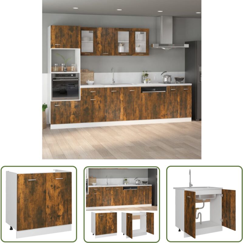 The Living Store Armoire de plancher d'évier Chêne fumé 80x46x81,5 cm - Armoire De Cuisine - Meuble De Rangement - Étagère De Cuisine - Mobilier De