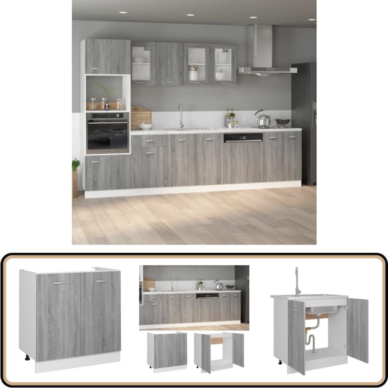 Vidaxl - Armoire de plancher d'évier Sonoma gris 80x46x81,5 cm - Meuble De Cuisine - Armoire De Cuisine - Rangements Cuisine - Meuble Rangement