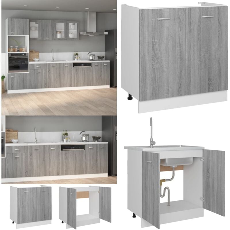 Vidaxl - Armoire de plancher d'évier Sonoma gris 80x46x81,5 cm - Meuble De Cuisine - Armoire De Cuisine - Rangements Cuisine - Meuble Rangement