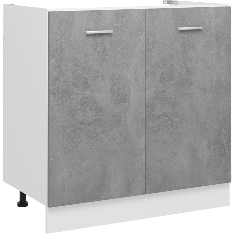 armoire de plancher d'évier armoire de cuisine meuble bas de cuisine gris béton 80x46x81,5 cm aggloméré 18895