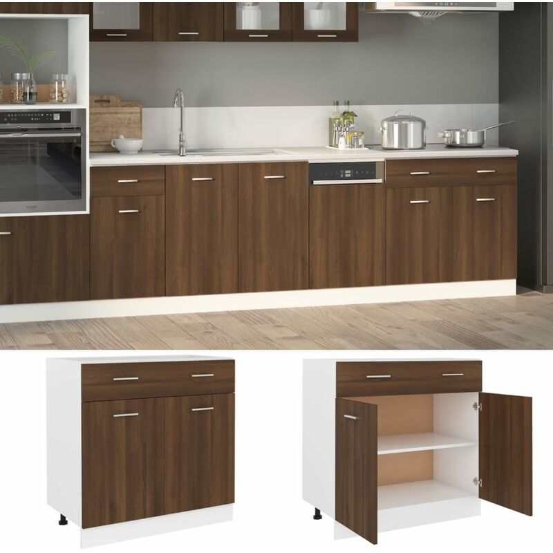 armoire de plancher à tiroir armoire de cuisine meuble bas de cuisine chêne marron 80x46x81,5 cm 45414
