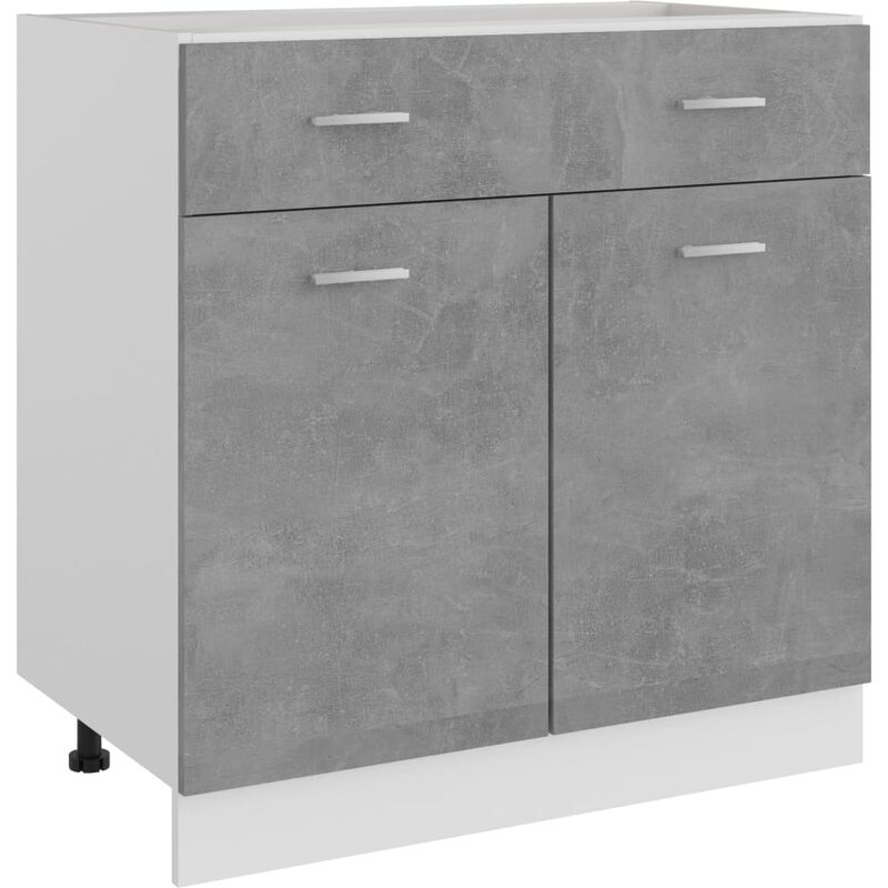 armoire de plancher à tiroir armoire de cuisine meuble bas de cuisine gris béton 80x46x81,5 cm aggloméré 70572