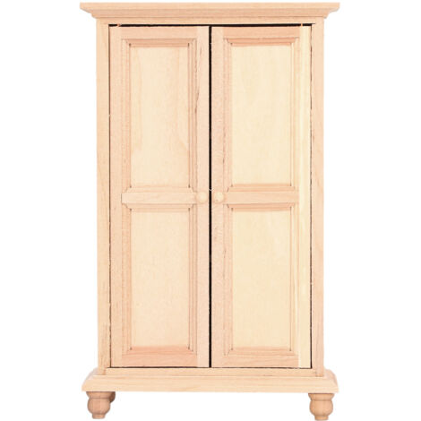 Armoire de Poupée 1:12 en Bois Miniature avec Portes Doubles pour Chambre et Salon Accessoire Décoratif