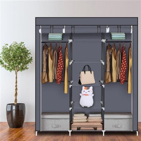 Armoire de Rangement, 15045175 CM-Penderie Portable avec Barre de Suspension, Porte-vêtements Pliable, Vestiaire, Chambre, Salle d’étude,GRIS