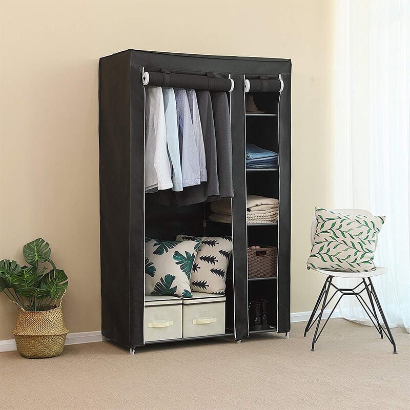 Skecten - Armoire de Rangement 17210543cm Penderie de Vêtement Pliable en Tissu Non Tissé Noir