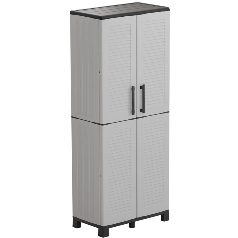 Armoire de rangement 2 portes 4 Etagères Grise 68 x 37 x H169 cm 4 pieds Intec