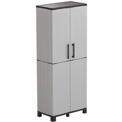Armoire de rangement 2 portes 4 Etagères Grise 68 x 37 x H169 cm 4 pieds INTEC