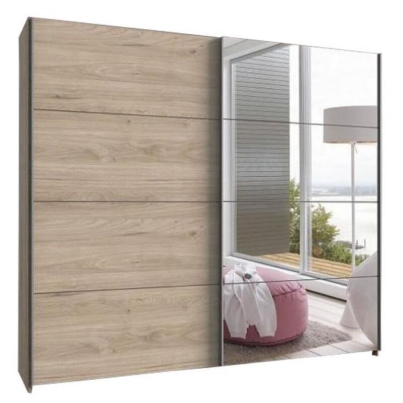 Inside75 - Armoire de rangement 2 portes coulissantes edwig 225 cm chêne / miroir