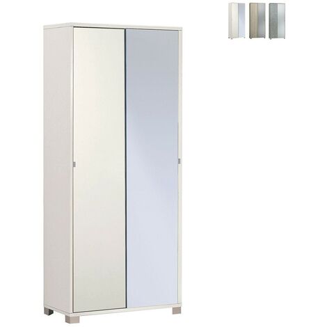 Meuble de rangement 2 portes coulissantes miroir 8 étagères Livo