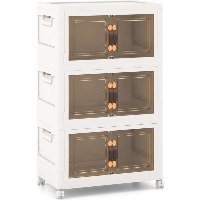 Design In - Armoire de Rangement 3 Bacs Pliables Empilables Roues Verrouillables Placard Blanc CW69470
