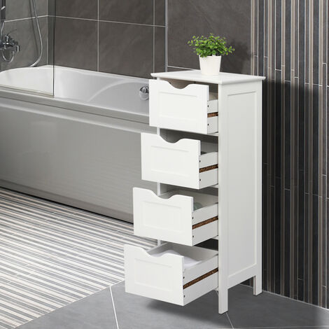 Meuble à 4 tiroirs compact, idéal pour cuisine, entrée, séjour, salle de  bain, bois MDF 30x30x81 cm Gris.Colonne de rangement chambre meuble de