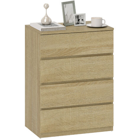Armoire de rangement 4 tiroirs, Commode haute avec poignées rainurées et glissières métalliques, Blanc