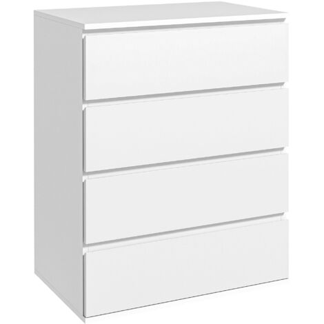 Armoire de Rangement 4 Tiroirs, Commode Haute, Blanc