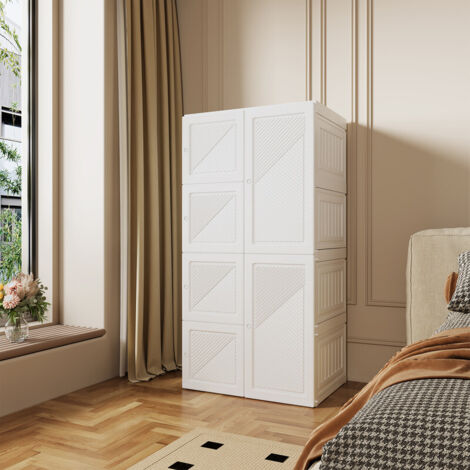 Armoire de rangement 8 compartiments, 6 portes, 1 tringle à vêtements intégrée, vêtements pour chambre, dressing, appartement, 136x69x50 cm, blanc
