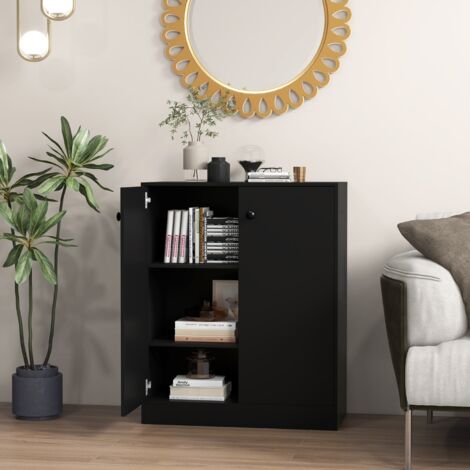 Armoire de Rangement à 2 Portes sur Pied avec Étagère à 3 Niveaux Armoire Latérale Indépendante avec Dispositif Anti-Basculement Noir