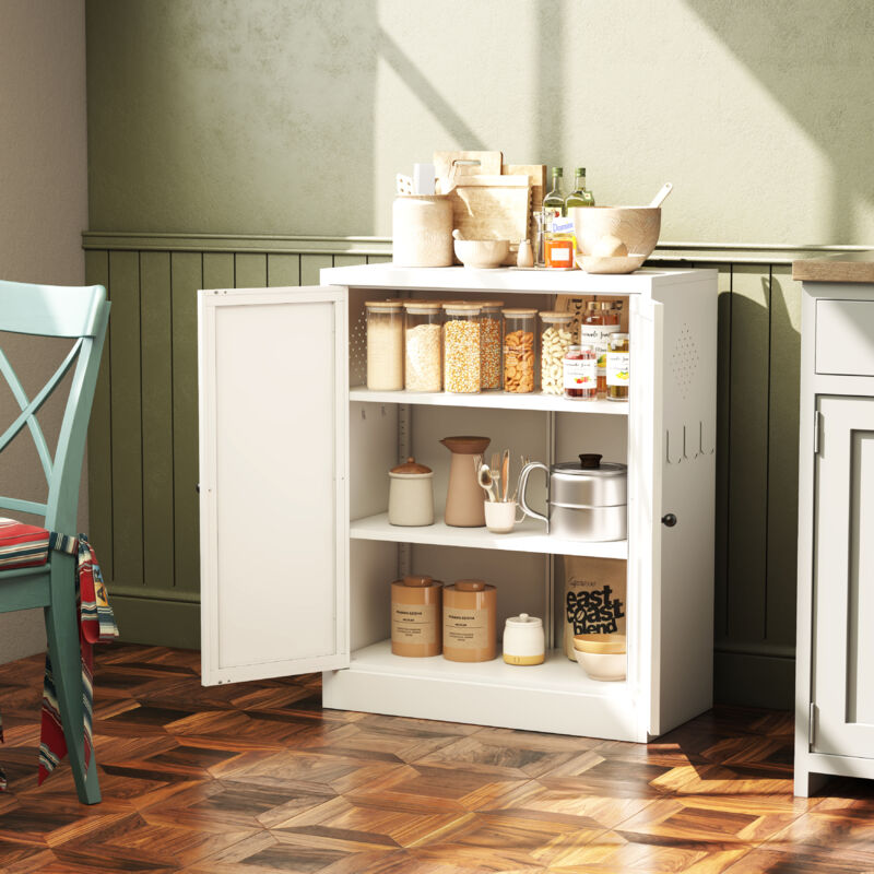 Armoire de rangement adaptée aux cuisine/salle de bain, étagères réglables, 88×70×35 cm, métal, blanc