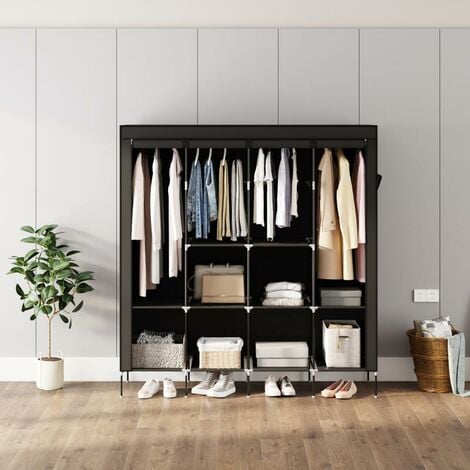 Armoire de Rangement Armoire en Tissu Penderie pour VetementIntissé Fermeture à Glissière 4 Barres pour Chambre - Mondeer